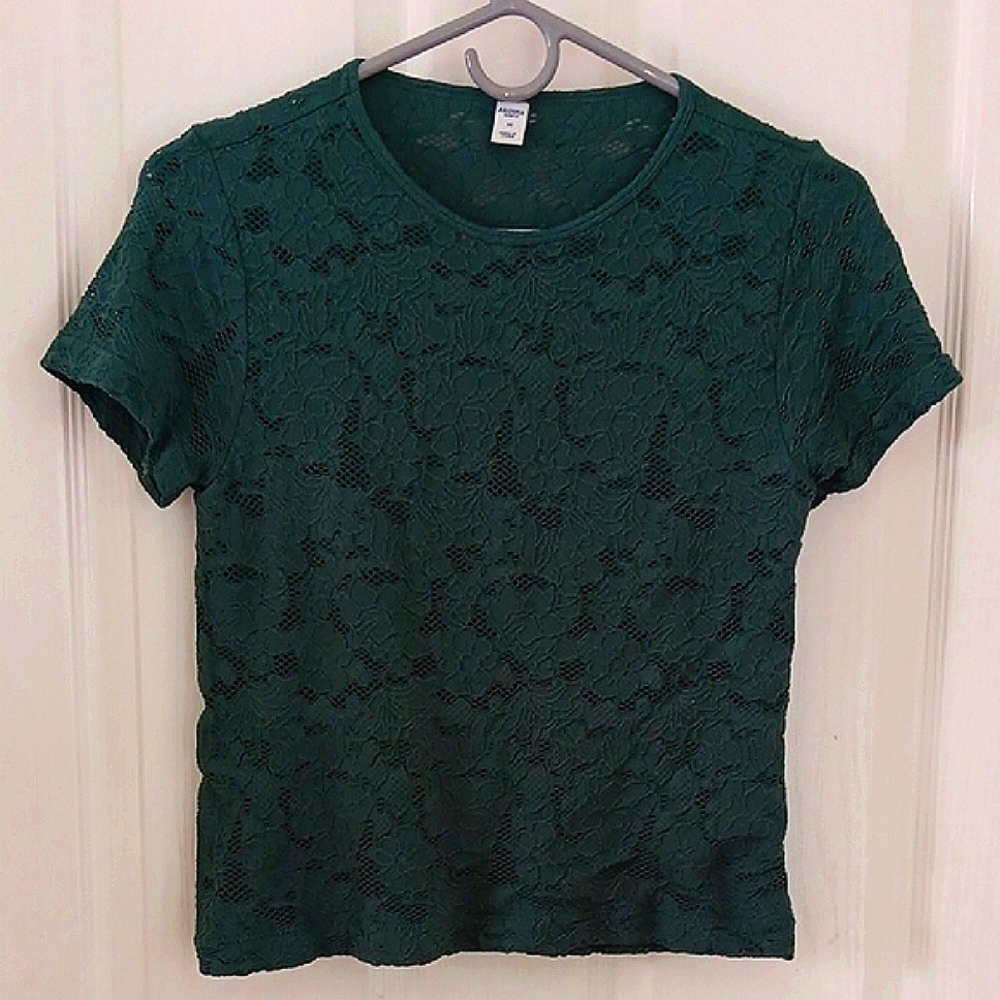 Arizona Jean Company Lace Short Sleeve Tee in Dark Green